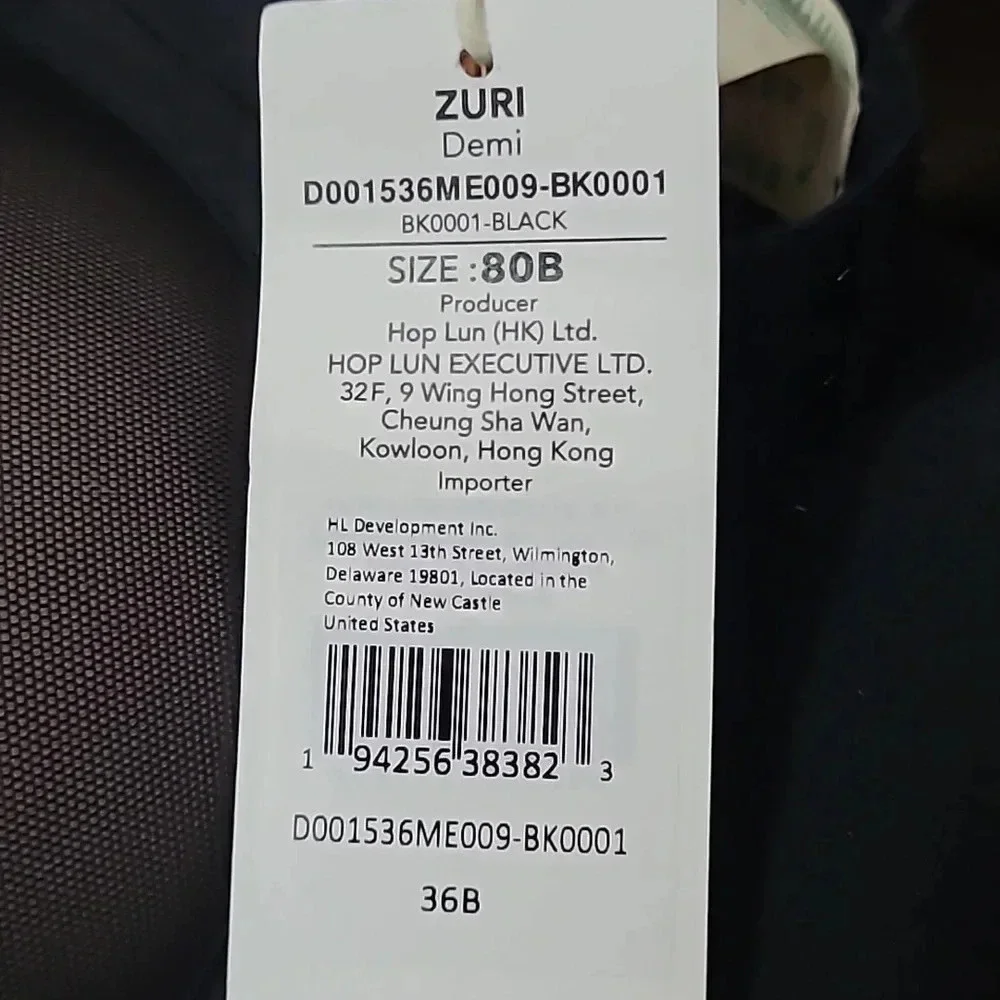 36B Dorina‎ Zuri Push Up Demi Underwire Bra Black NWT